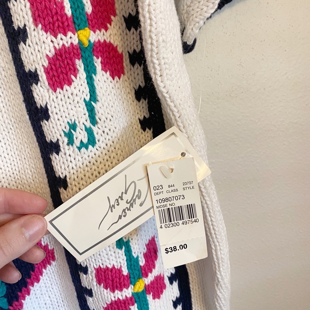 Vintage Lauren Grey Knit Floral Colorful Short Sleeve Sweater NWT Oversized Sz M - Picture 4 of 7